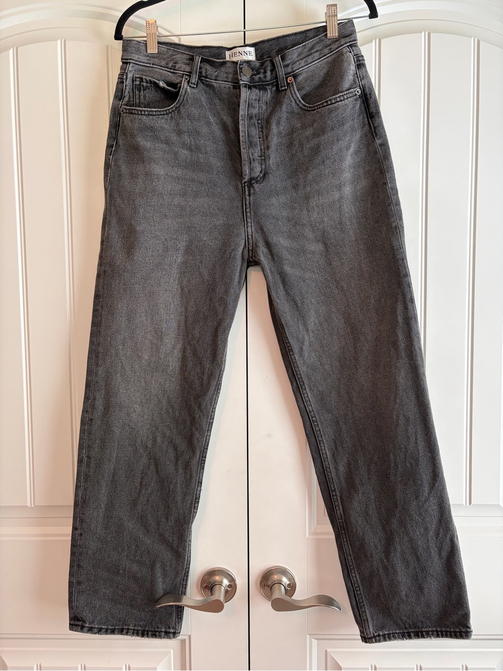 Henne Ebony Jeans Black Button Fly Wide Leg Women's Size 29